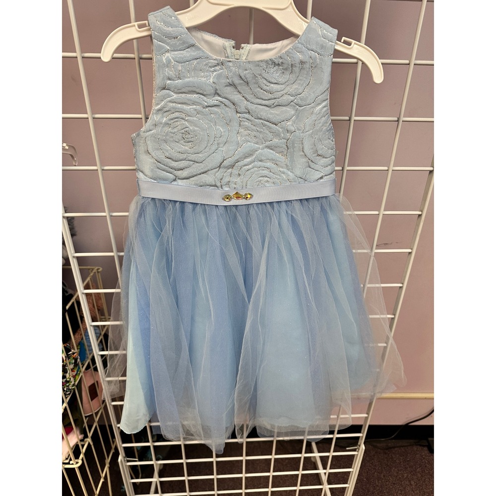 Rare Editions Girls Blue Tulle‎ Rose Dress Size 5 Party Wedding Flower Girl